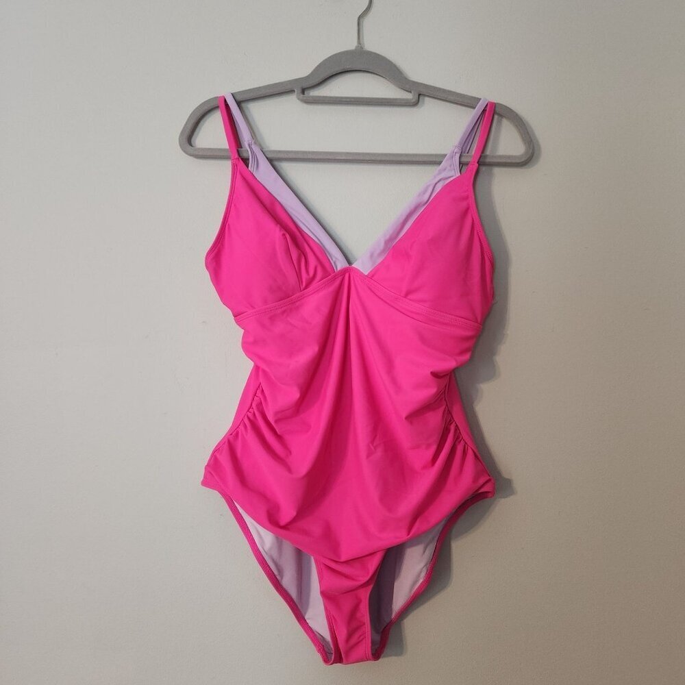 New Cupshe sz XL Vibrant Pink Strappy One Piece Swimsuit With Cutout Back Design